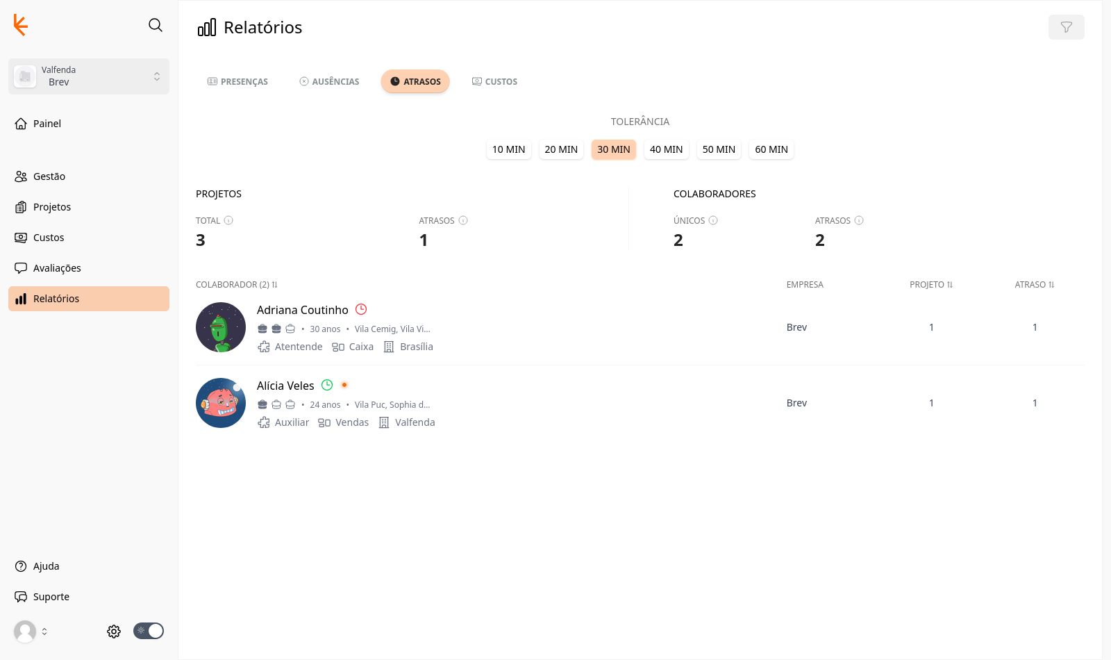 Captura: Relatórios de atrasos