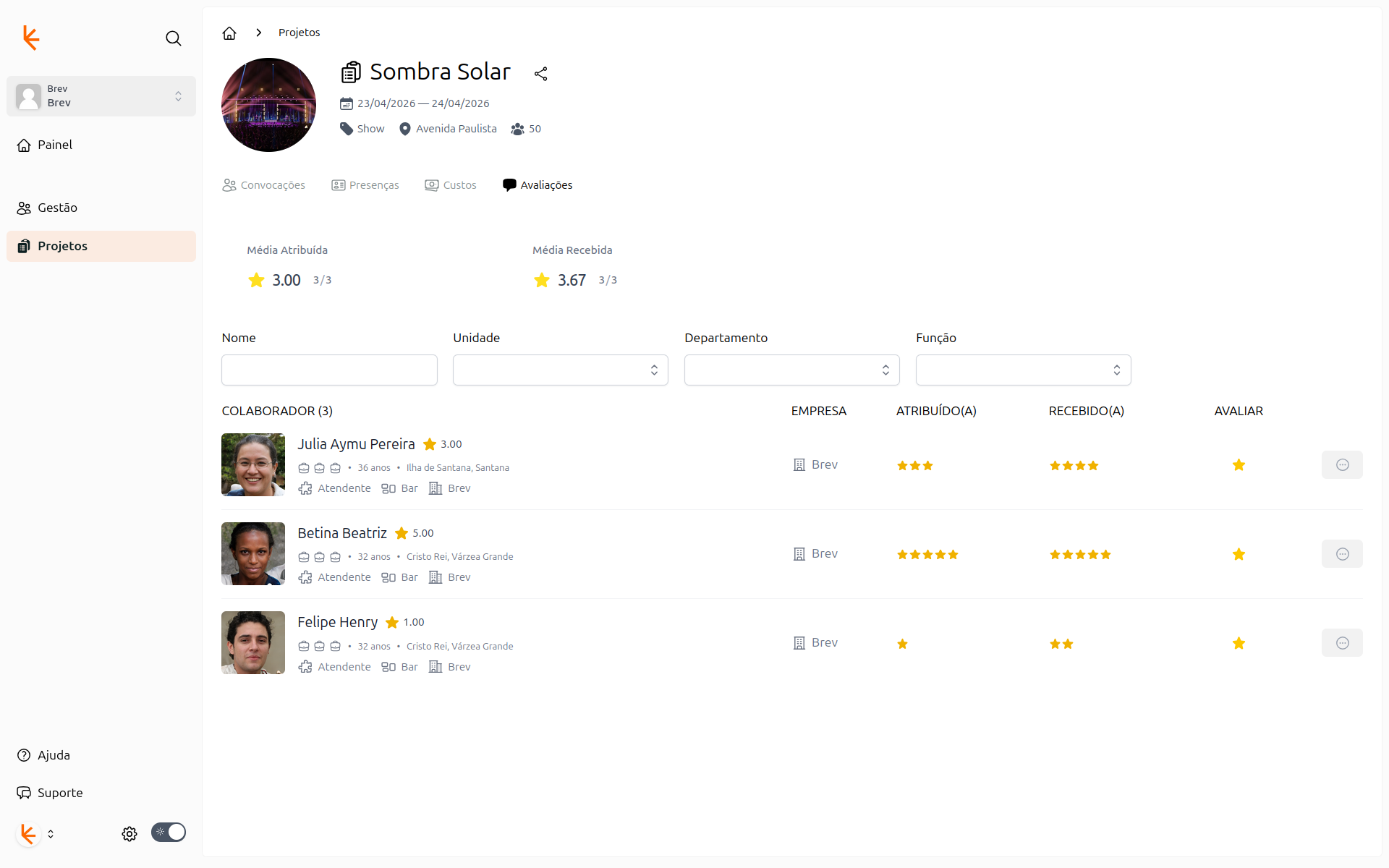 Captura: Avaliações